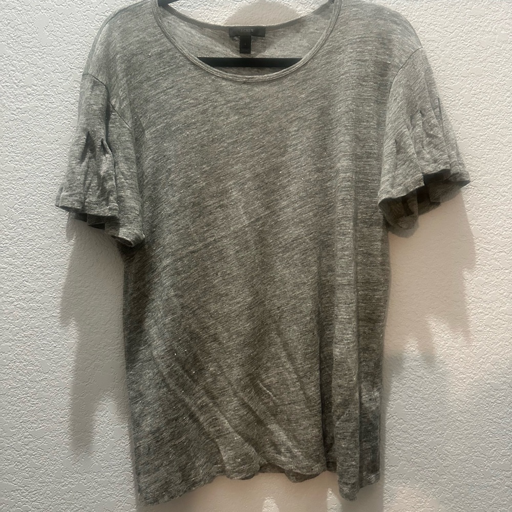 J. Crew Gray Relaxed Short Flutter Sleeve Tee